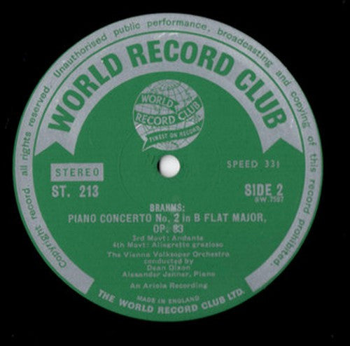 Johannes Brahms - Dean Dixon (2), Alexander Jenner : Dean Dixon Conducts Brahms Piano Concerto No. 2 (LP)