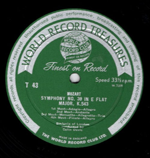 Wolfgang Amadeus Mozart, Sinfonia Of London, Sir Colin Davis : Symphonies Nos. 29 & 39 (LP, Album, Mono, Club, RE)