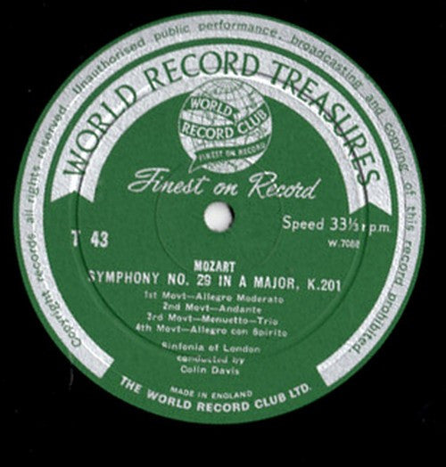 Wolfgang Amadeus Mozart, Sinfonia Of London, Sir Colin Davis : Symphonies Nos. 29 & 39 (LP, Album, Mono, Club, RE)