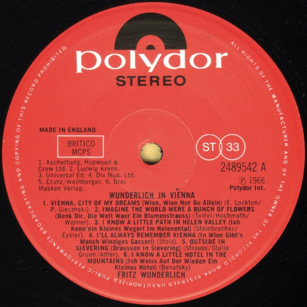 Fritz Wunderlich : Fritz Wunderlich In Vienna (LP, Album, RE)
