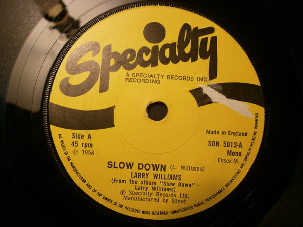 Larry Williams (3) : Slow Down / High School Dance (7", RE, Sol)