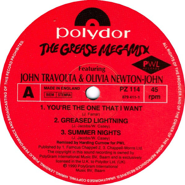 John Travolta & Olivia Newton-John : The Grease Megamix (12", P/Mixed)