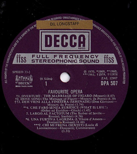 Various : Favourite Opera (Famous Solos, Duets And Choruses) (2xLP, Comp)