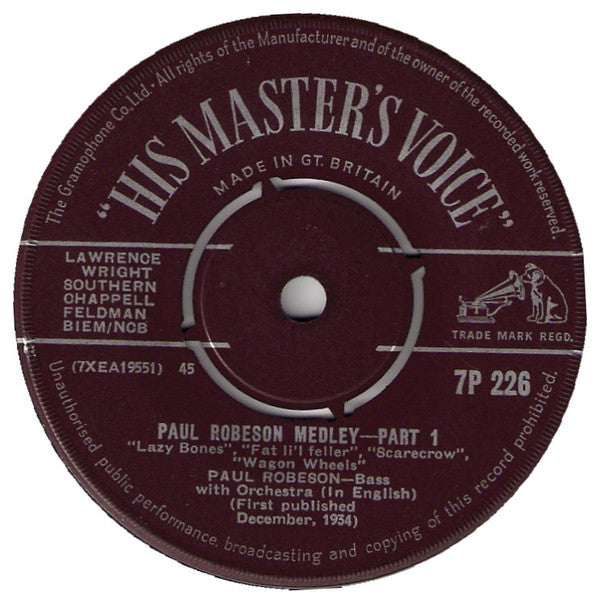 Paul Robeson : Sings A Medley Of Eight Favourite Songs (7", Single)