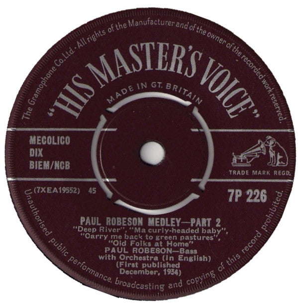 Paul Robeson : Sings A Medley Of Eight Favourite Songs (7", Single)