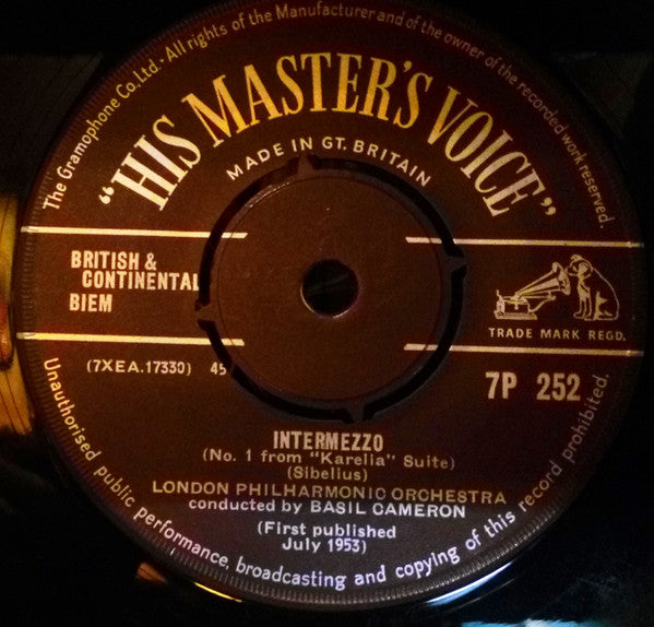 Jean Sibelius - London Philharmonic Orchestra Conducted By Basil Cameron : Intermezzo And Alla Marcia (Both From "Karelia Suite") (7", Mono)