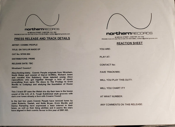 Cosmic People : Da Taylor Made EP (12", Promo, W/Lbl)