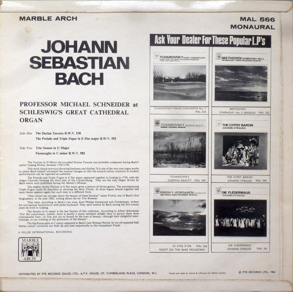 Johann Sebastian Bach, Michael Schneider (3) : Professor Michael Schneider At Schleswig's Great Cathedral Organ (LP, Mono)