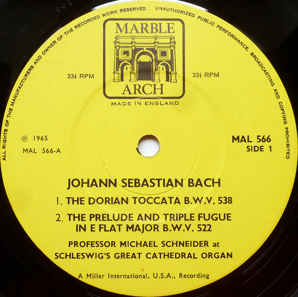 Johann Sebastian Bach, Michael Schneider (3) : Professor Michael Schneider At Schleswig's Great Cathedral Organ (LP, Mono)
