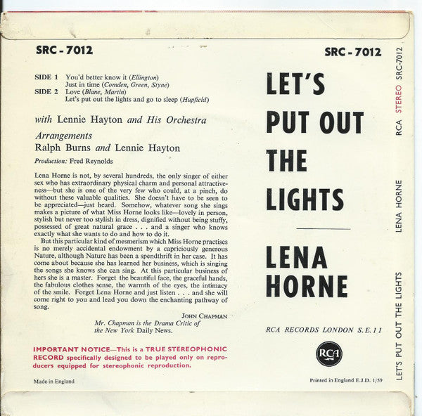Lena Horne : Let's Put Out The Lights  (7", EP)