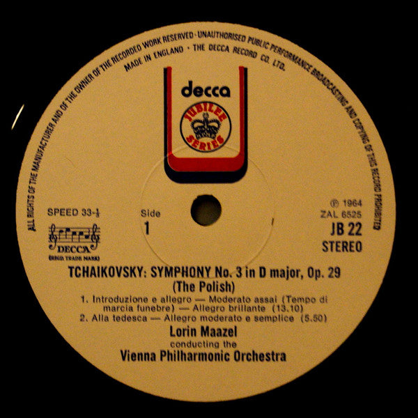 Pyotr Ilyich Tchaikovsky, Lorin Maazel : Wiener Philharmoniker : Symphony No.3 in D Major, Op.29 "Polish" (LP)