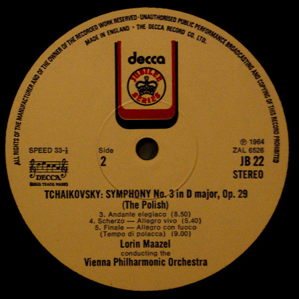 Pyotr Ilyich Tchaikovsky, Lorin Maazel : Wiener Philharmoniker : Symphony No.3 in D Major, Op.29 "Polish" (LP)