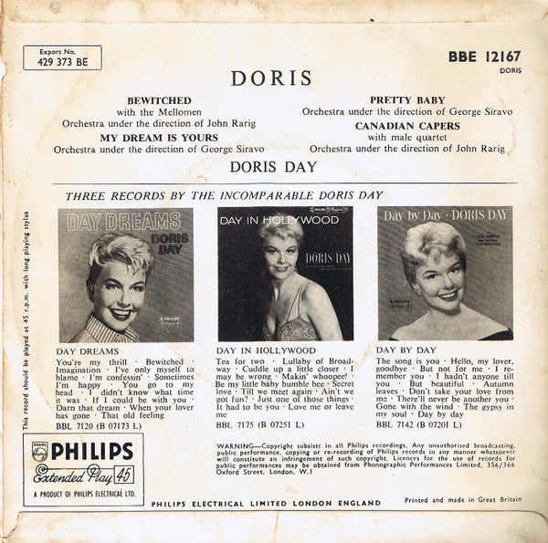Doris Day : Doris (7", EP, Mono)