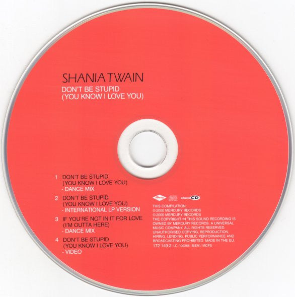 Shania Twain : Don't Be Stupid (You Know I Love You) (CD, Single, Enh)