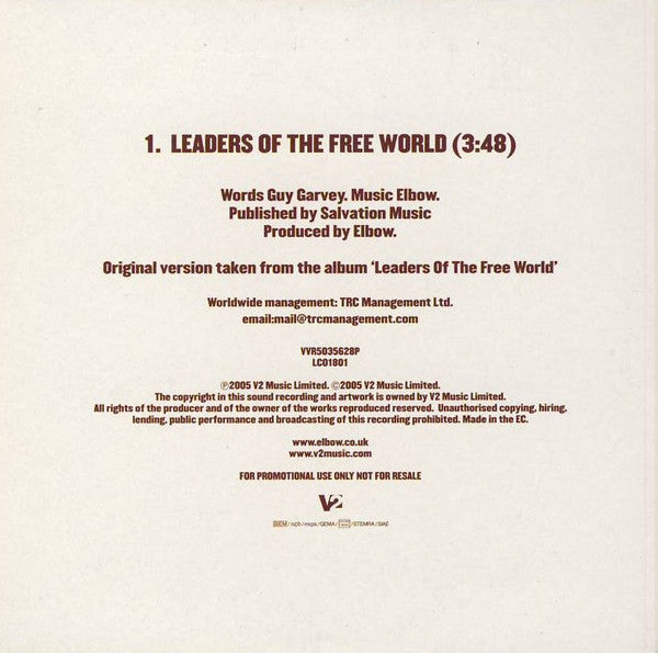 Elbow : Leaders Of The Free World (CD, Single, Promo)