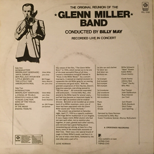 Glenn Miller Band* Conducted By Billy May : The Original Reunion Of The Glenn Miller Band - Recorded Live In Concert (LP, Album)