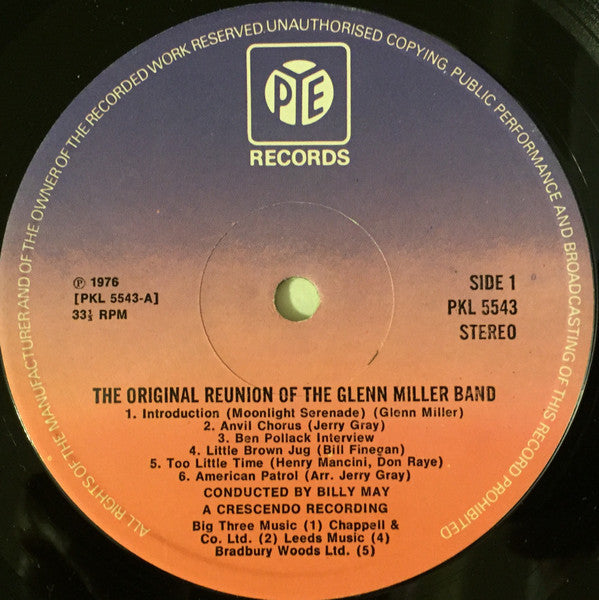 Glenn Miller Band* Conducted By Billy May : The Original Reunion Of The Glenn Miller Band - Recorded Live In Concert (LP, Album)