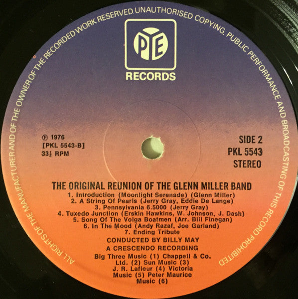 Glenn Miller Band* Conducted By Billy May : The Original Reunion Of The Glenn Miller Band - Recorded Live In Concert (LP, Album)