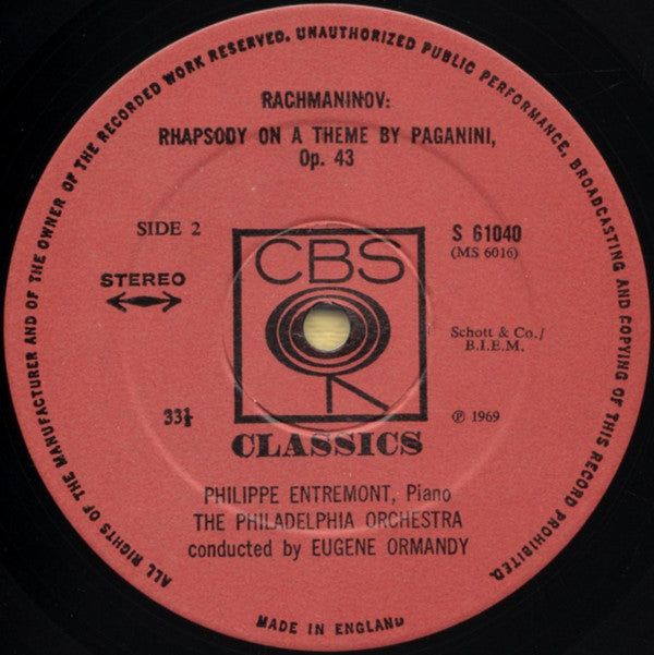 Edvard Grieg / Sergei Vasilyevich Rachmaninoff - Philippe Entremont, Eugene Ormandy, The Philadelphia Orchestra : Piano Concerto / Rhapsody On A Theme Of Paganini (LP, RE)