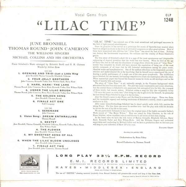 June Bronhill, Thomas Round, John Cameron, Michael Collins And His Orchestra With The Williams Singers : Vocal Gems From Lilac Time (LP, Mono, RE)