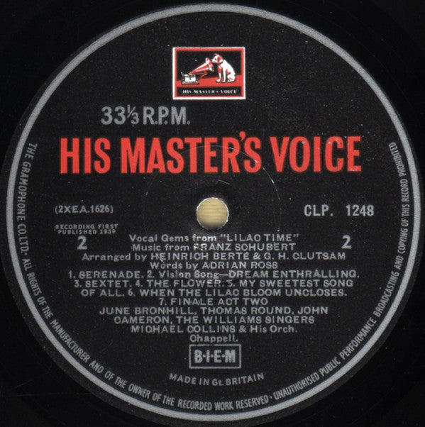 June Bronhill, Thomas Round, John Cameron, Michael Collins And His Orchestra With The Williams Singers : Vocal Gems From Lilac Time (LP, Mono, RE)