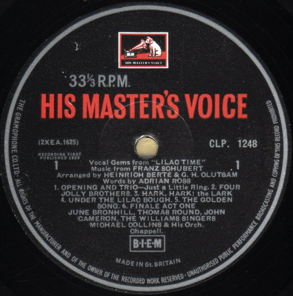 June Bronhill, Thomas Round, John Cameron, Michael Collins And His Orchestra With The Williams Singers : Vocal Gems From Lilac Time (LP, Mono, RE)