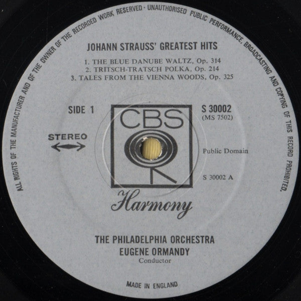 Johann Strauss* - Ormandy*, Philadelphia Orchestra* : Johann Strauss' Greatest Hits (LP, Comp)