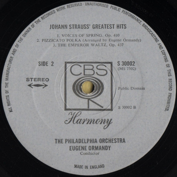 Johann Strauss* - Ormandy*, Philadelphia Orchestra* : Johann Strauss' Greatest Hits (LP, Comp)