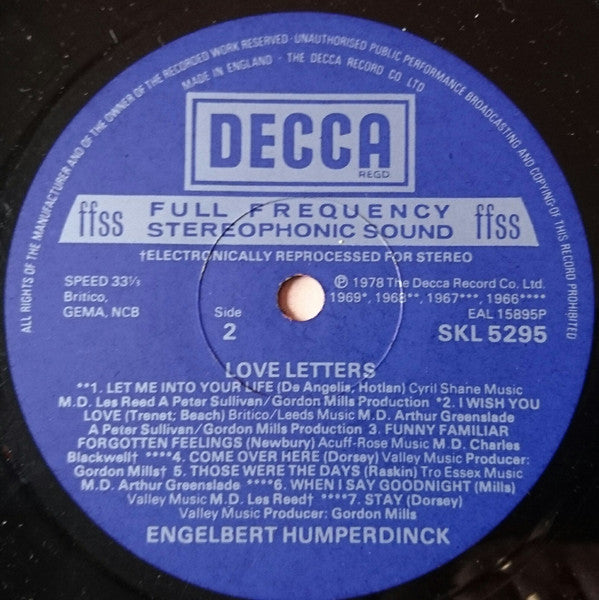 Engelbert Humperdinck : Love Letters (LP, Comp)
