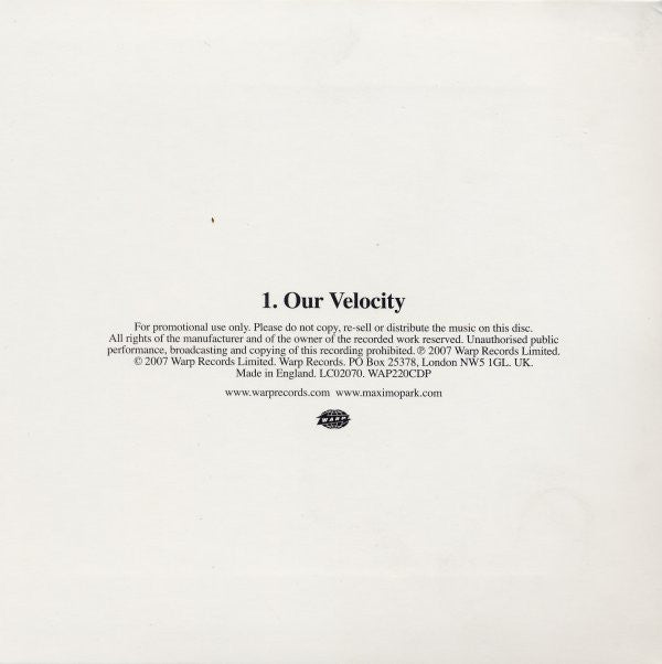 Maxïmo Park : Our Velocity (CD, Single, Promo)