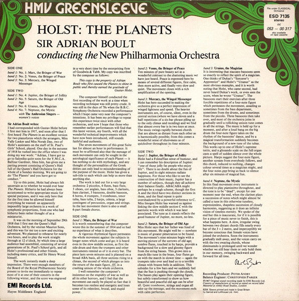 Holst*, Sir Adrian Boult · New Philharmonia Orchestra, Ambrosian Singers* : The Planets (LP, RE, RP)
