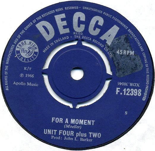 Unit Four Plus Two : For A Moment / Fables (7", Single)