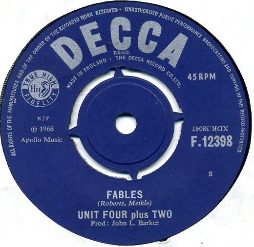Unit Four Plus Two : For A Moment / Fables (7", Single)