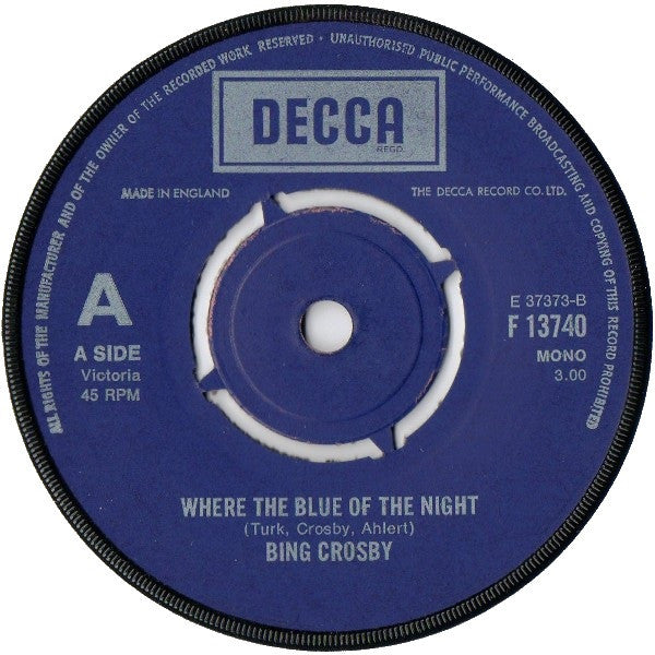 Bing Crosby : Where The Blue Of The Night (7", Single, Mono, RE)