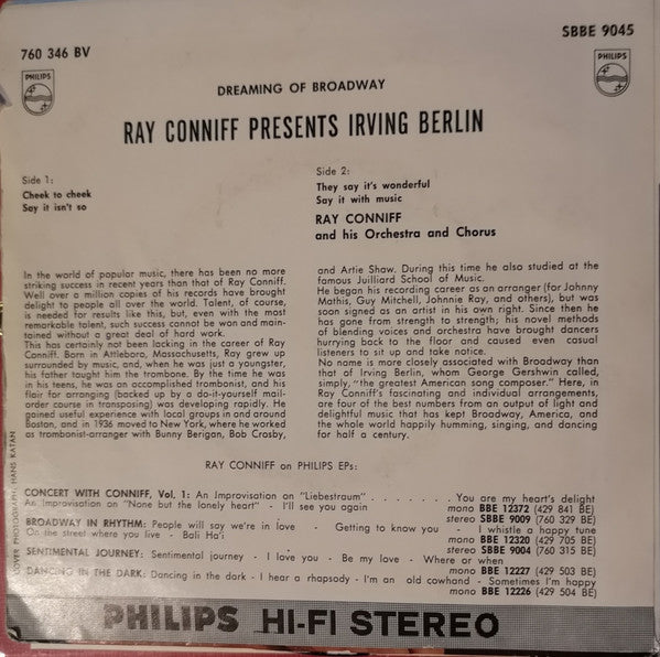 Ray Conniff And His Orchestra & Chorus : Ray Conniff Presents Irving Berlin (7", EP)