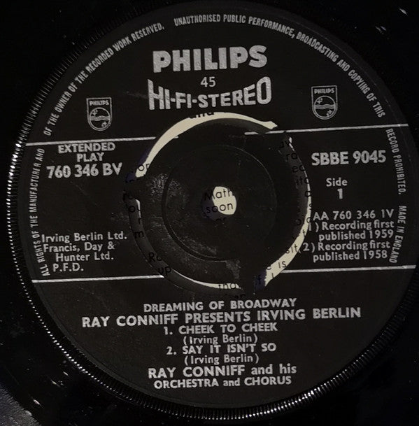 Ray Conniff And His Orchestra & Chorus : Ray Conniff Presents Irving Berlin (7", EP)