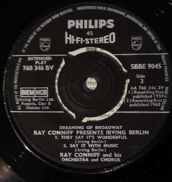 Ray Conniff And His Orchestra & Chorus : Ray Conniff Presents Irving Berlin (7", EP)