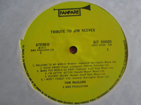 Tom McClure (2) : Tribute To Jim Reeves (LP)