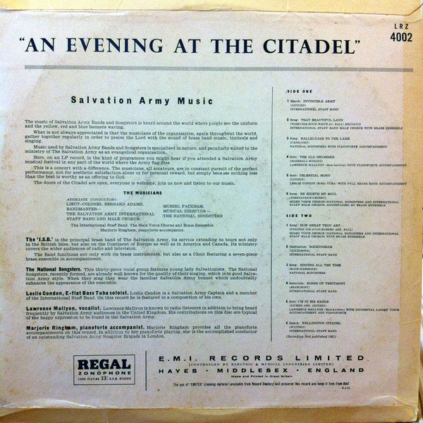 Various : An Evening At The Citadel - Salvation Army Music (LP, Album, Mono)