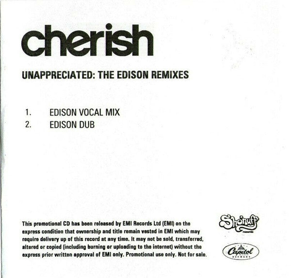 Cherish : Unappreciated : The Edison Remixes (CDr, Single, Promo)