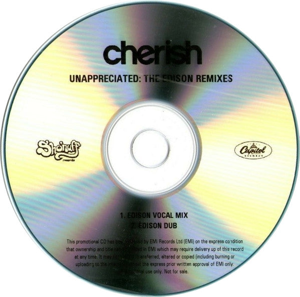 Cherish : Unappreciated : The Edison Remixes (CDr, Single, Promo)