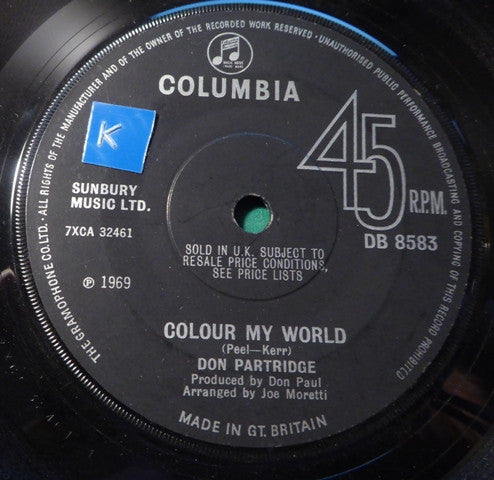 Don Partridge : Colour My World (7", Single)