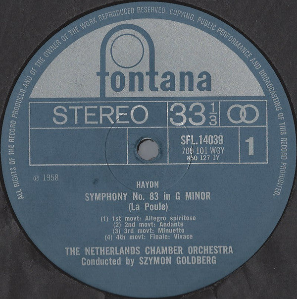 Joseph Haydn, Netherlands Chamber Orchestra, Szymon Goldberg : Symphony No. 83 In G Minor "La Poule" / Symphony No. 57 In D (LP)