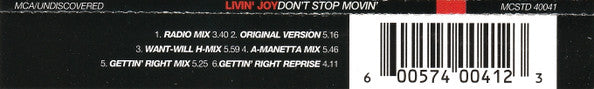 Livin' Joy : Don't Stop Movin' (CD, Single)