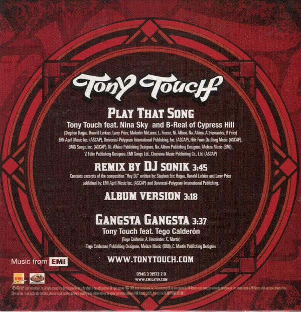 Tony Touch : Play That Song - Gangsta Gangsta (CD, Single, Promo, Car)