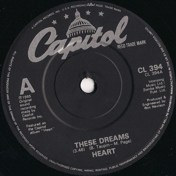 Heart : These Dreams (7", Single)