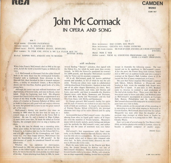 John McCormack (2) : In Opera And Song (LP, Comp, Mono)