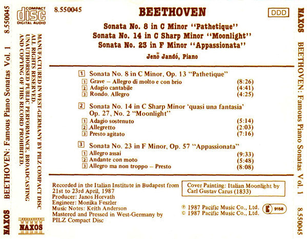 Ludwig Van Beethoven, Jenö Jandó : Famous Piano Sonatas (CD, Album)