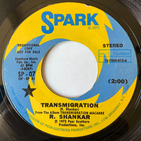 Ravi Shankar : Transmigration (7", Mono, Promo)