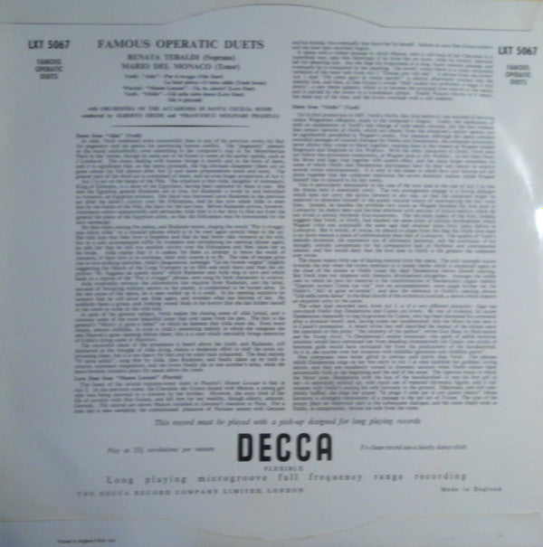 Renata Tebaldi, Mario del Monaco : Famous Operatic Duets (LP, Album, Mono)